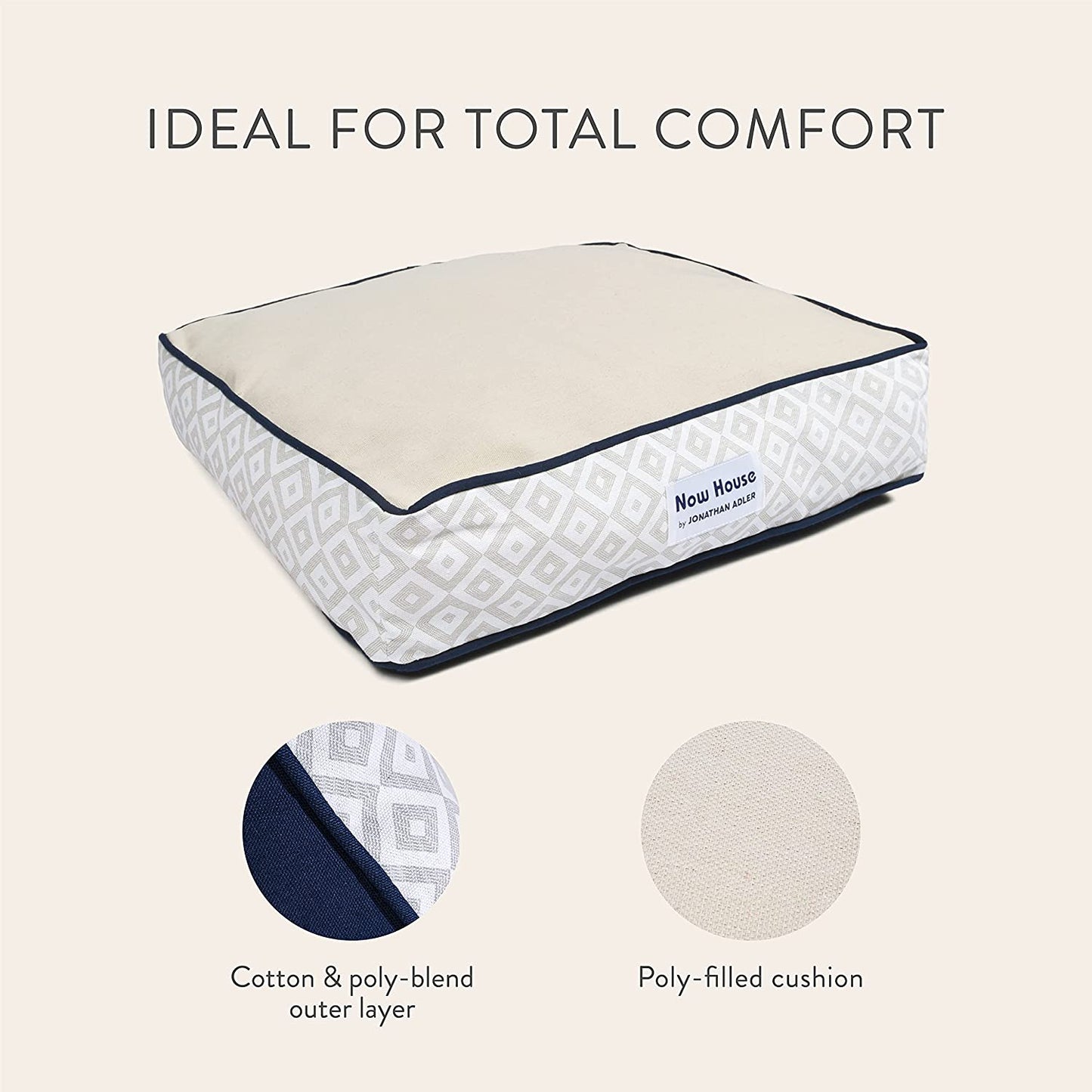 Now House by Jonathan Adler Grey Diamond Cushion Dog Bed, Medium Washable for Pets